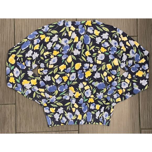 LL Bean Womens Blue Floral Full Button Cardigan Size Small Supima Cotton Spring - Picture 5 of 6